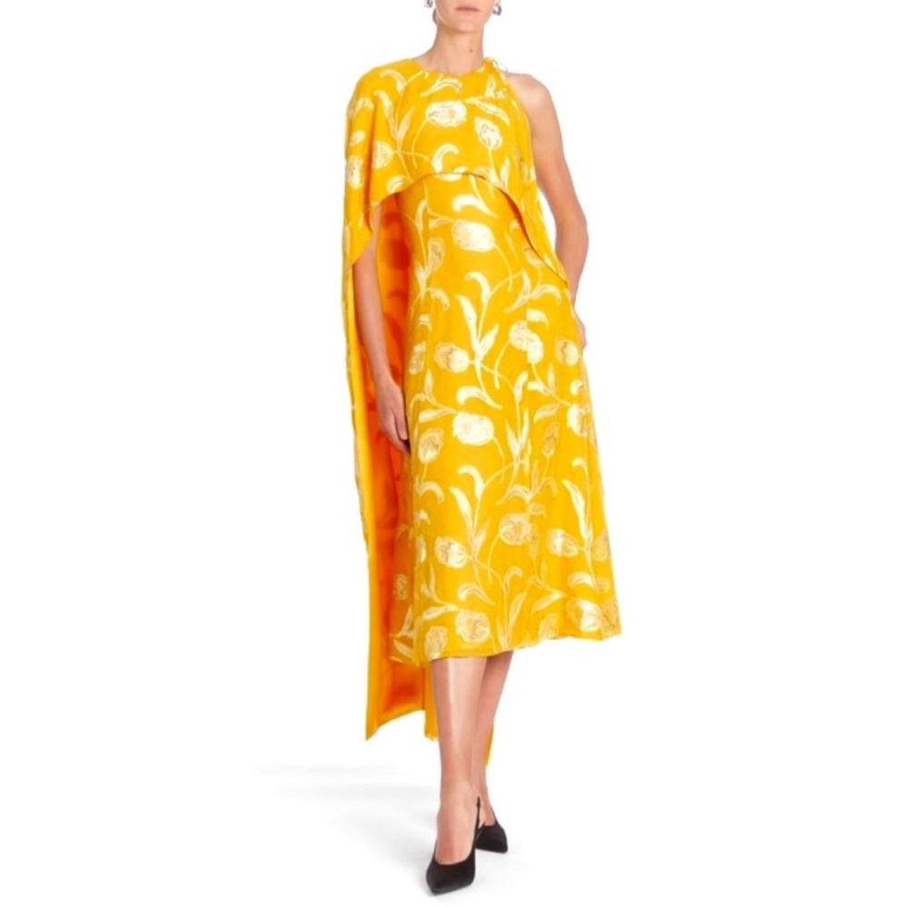 Markarian “Kennedy” Yellow Floral Cape Dress – Size